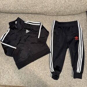 Adidas Baby Tracksuit Set Black  Jacket (12M)  & Disney Pants (18M) Outfit
